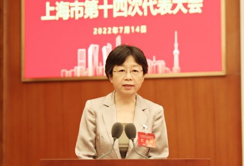 高小玫代表民革上海市第十四届委员会作工作报告